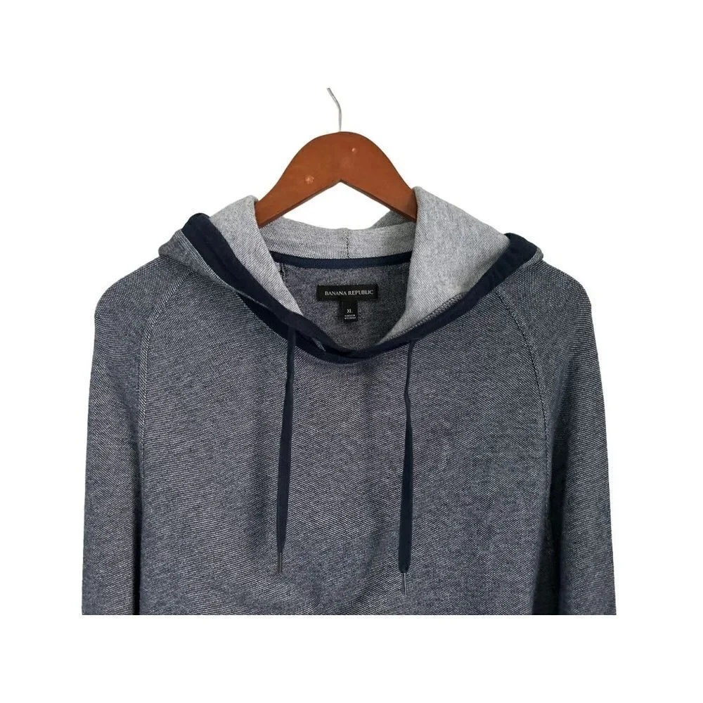 Banana Republic Knit Cotton Hood Sweatshirt Blue Drawstring Size XL